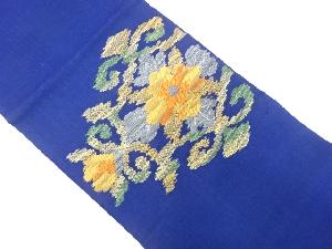 手織り紬　花唐草模様織り出し名古屋帯